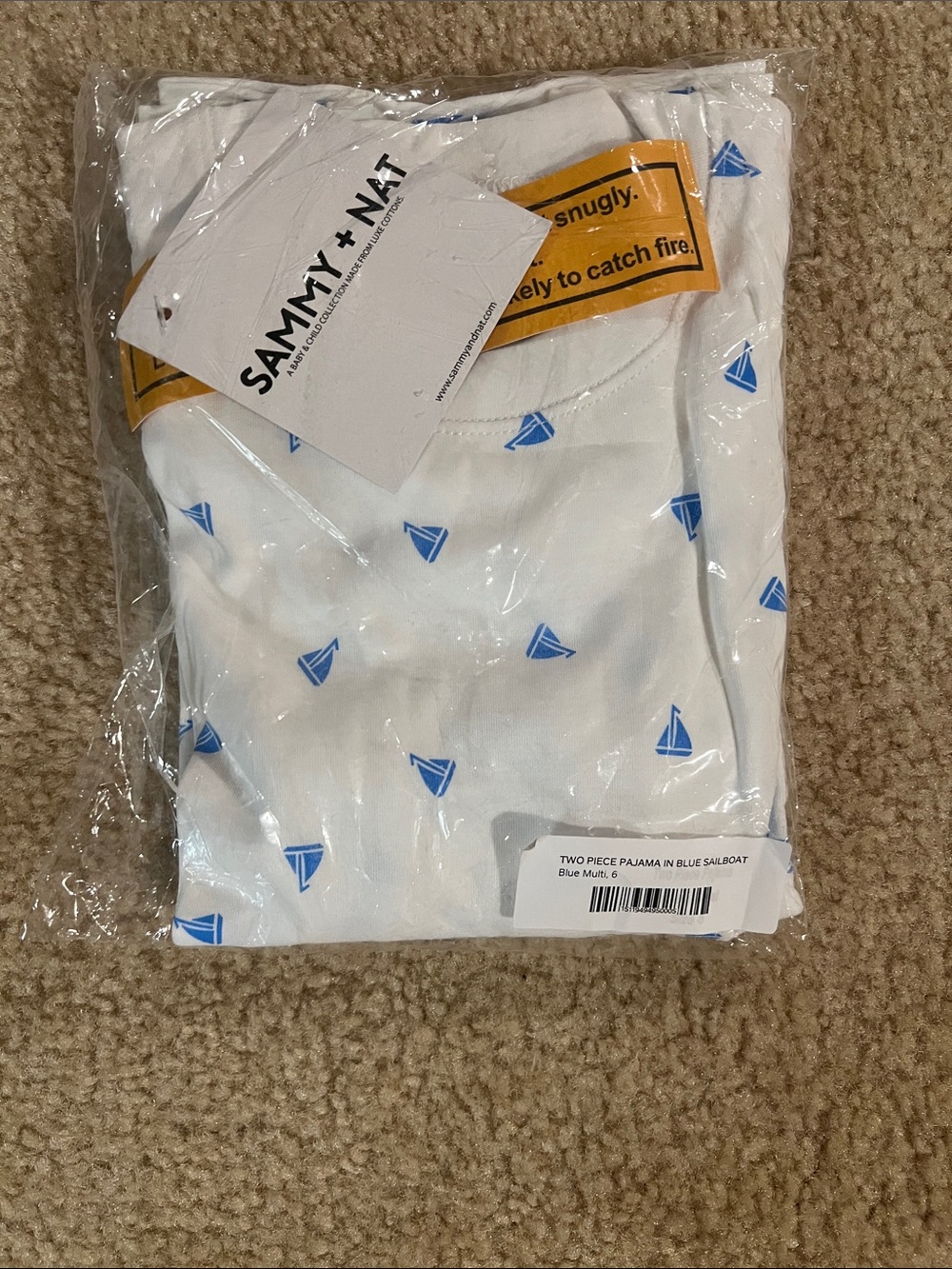 Sammy + Nat White Pajama Set with Blue Sailboat Print